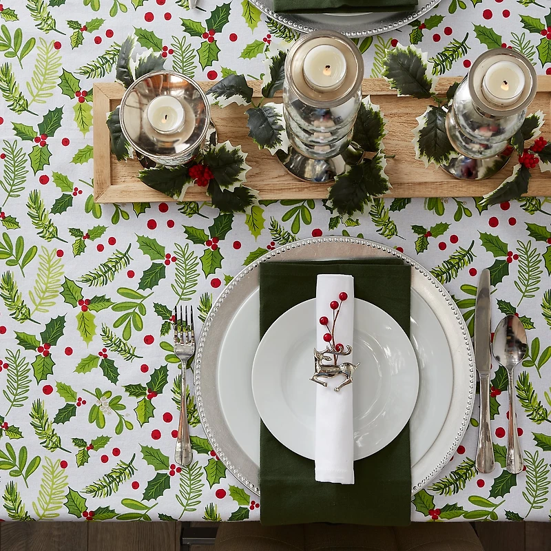 DII® 52" Boughs of Holly Print Tablecloth