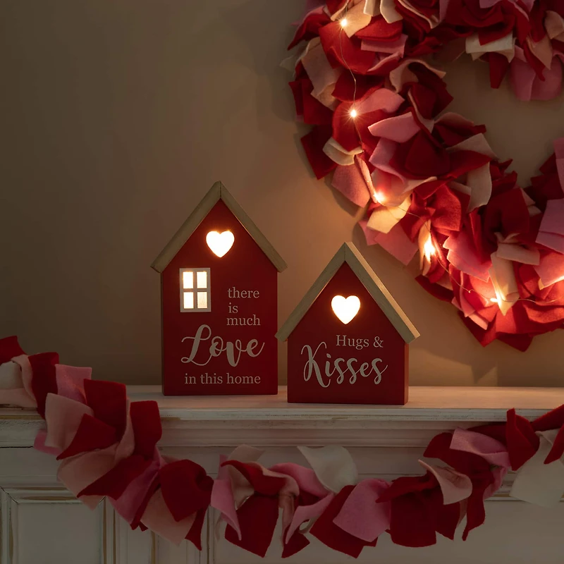 Glitzhome® Lighted Valentine's Wooden House Table Décor Set