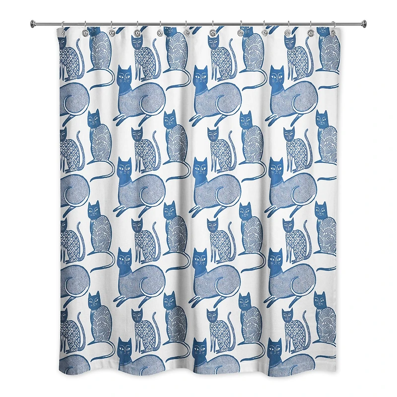 Blue Cat Pattern 71" x 74" Shower Curtain