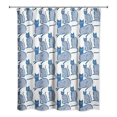 Blue Cat Pattern 71" x 74" Shower Curtain