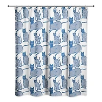 Blue Cat Pattern 71" x 74" Shower Curtain