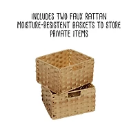 Honey Can Do 3-Tier White Decorative Over-the-Toilet Space Saver with Woven Baskets