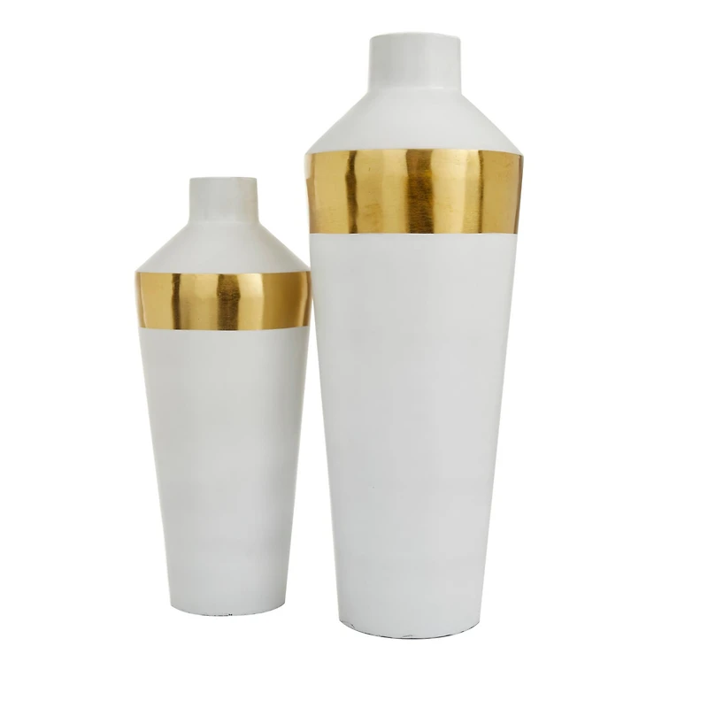 White & Gold Metal Modern Vase Set