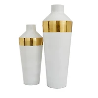 White & Gold Metal Modern Vase Set