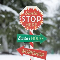 Glitzhome® 41.75'' Lighted Santa Stops Here Wooden Yardstake