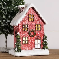 Red & Green Winter Village Houses Lighted Tabletop Town Décor Set, 5.75" & 6"