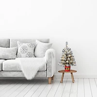 20" Pre-Lit Night Night™ Snowy Flocked Pine Artificial Tabletop Christmas Tree in Santa Belt Base, Clear LED Lights