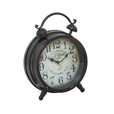 9" Brown Metal Vintage Clock