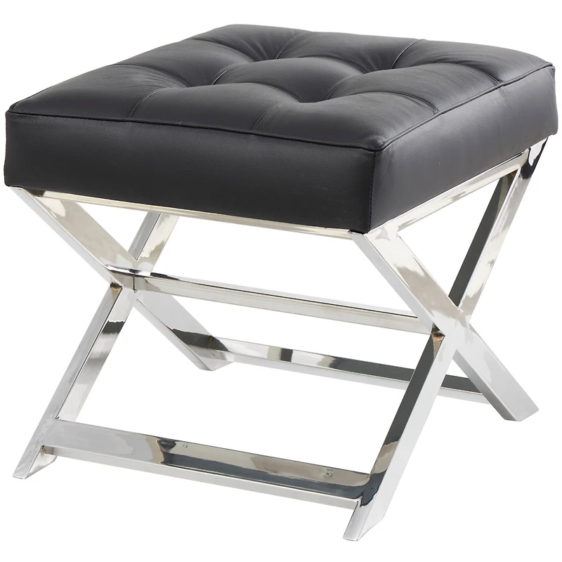 19" Leather Stool with Stainless Steel Supports