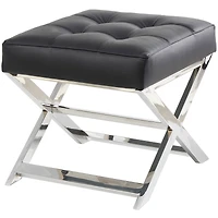 19" Leather Stool with Stainless Steel Supports