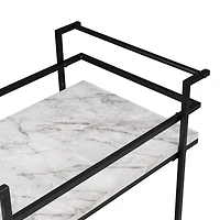 Honey Can Do 2-Tier Black & White Faux Marble Rolling Bar & Serving Cart