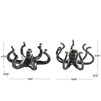 Black Aluminum Metal Octopus with Splayed Arms Sculpture Set