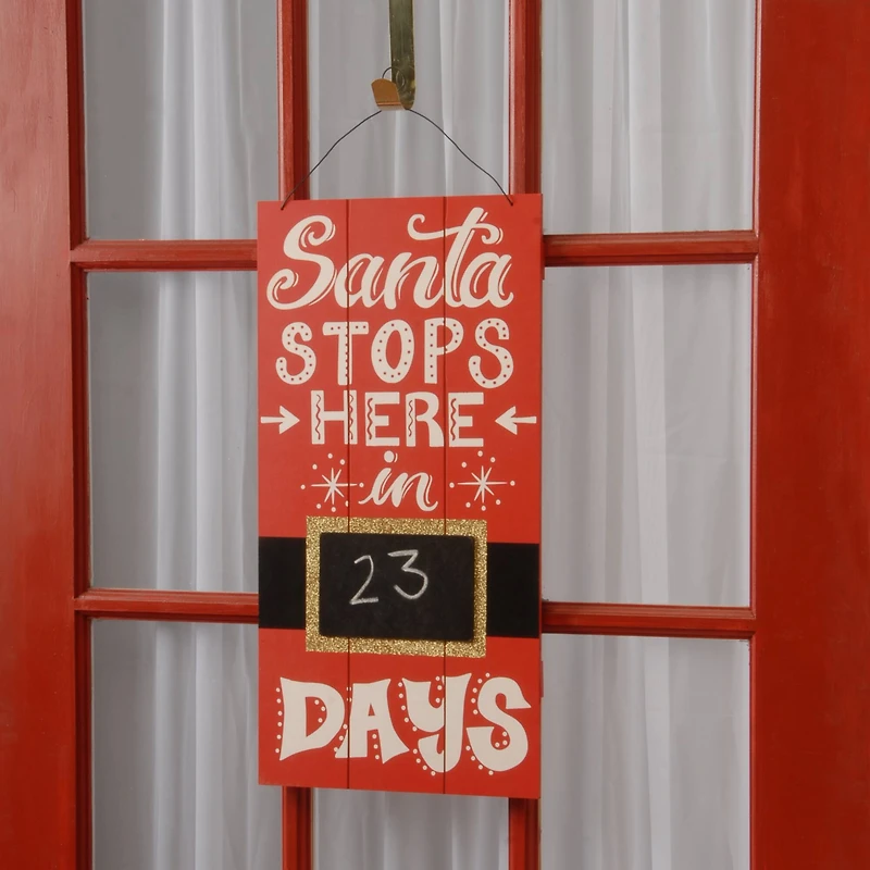 22" Santa Stops Here Hanging Sign Home Décor