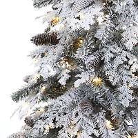 8ft. Pre-Lit Flocked Montana Down Swept Spruce & Pinecones Artificial Christmas Tree with Clear LED Lights