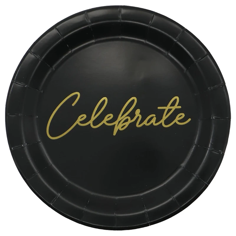 7" Black & Gold Celebrate Snack Plates, 8ct. by Celebrate It™