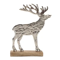 Silver Metal Deer Silhouette with Wood Base Set