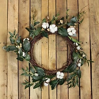 18" Unlit White Cotton Flowers With Foliage Spring Twig Wreath