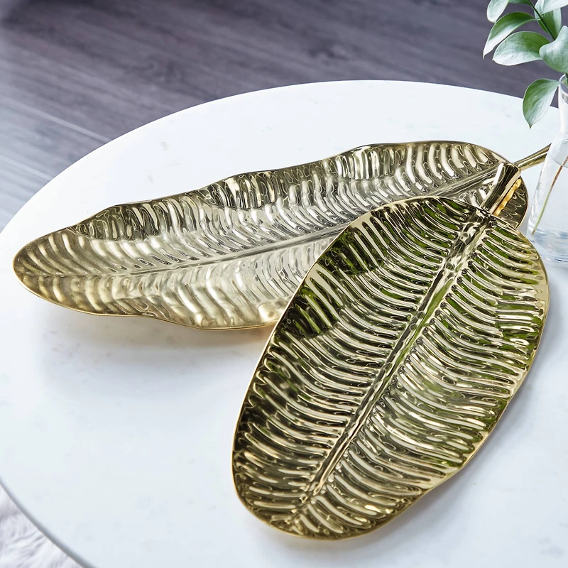 The Novogratz Set of 2" Gold Metal Contemporary Tray, 26" x 11"