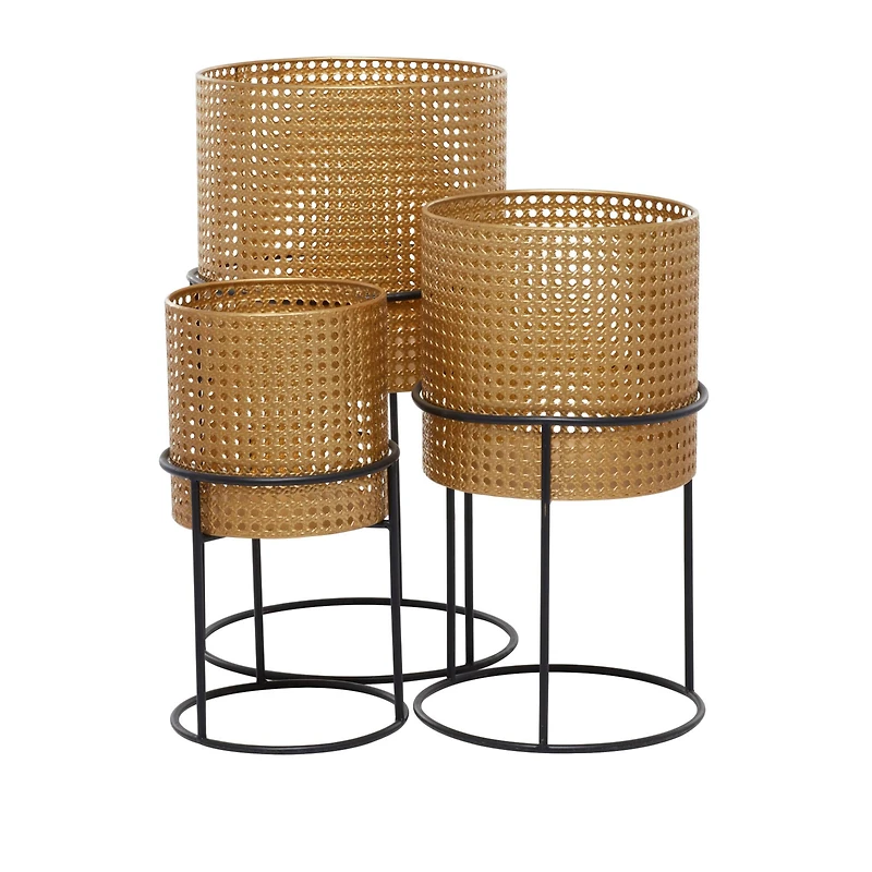 Set of 3 Gold Iron Contemporary Planter, 23" x 13" x 13"