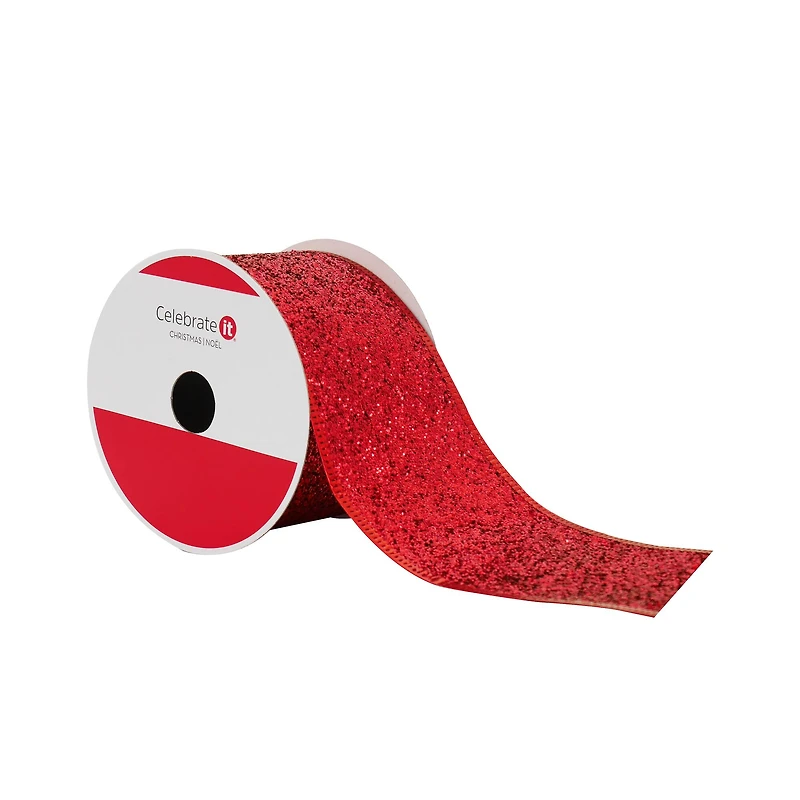 2.5" x 20ft. Red Glitter Wired Ribbon by Celebrate It®
