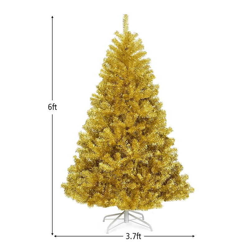 Costway 6ft. Unlit Champagne Gold Artificial Tinsel Christmas Tree with Foldable Stand