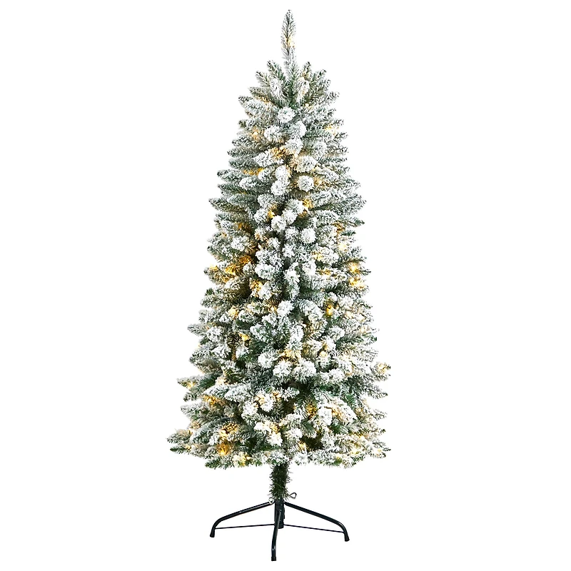 5ft. Pre-Lit Flocked Montreal Fir Artificial Christmas Tree, Warm White LED Lights
