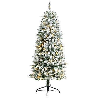 5ft. Pre-Lit Flocked Montreal Fir Artificial Christmas Tree, Warm White LED Lights