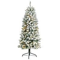 5ft. Pre-Lit Flocked Montreal Fir Artificial Christmas Tree, Warm White LED Lights