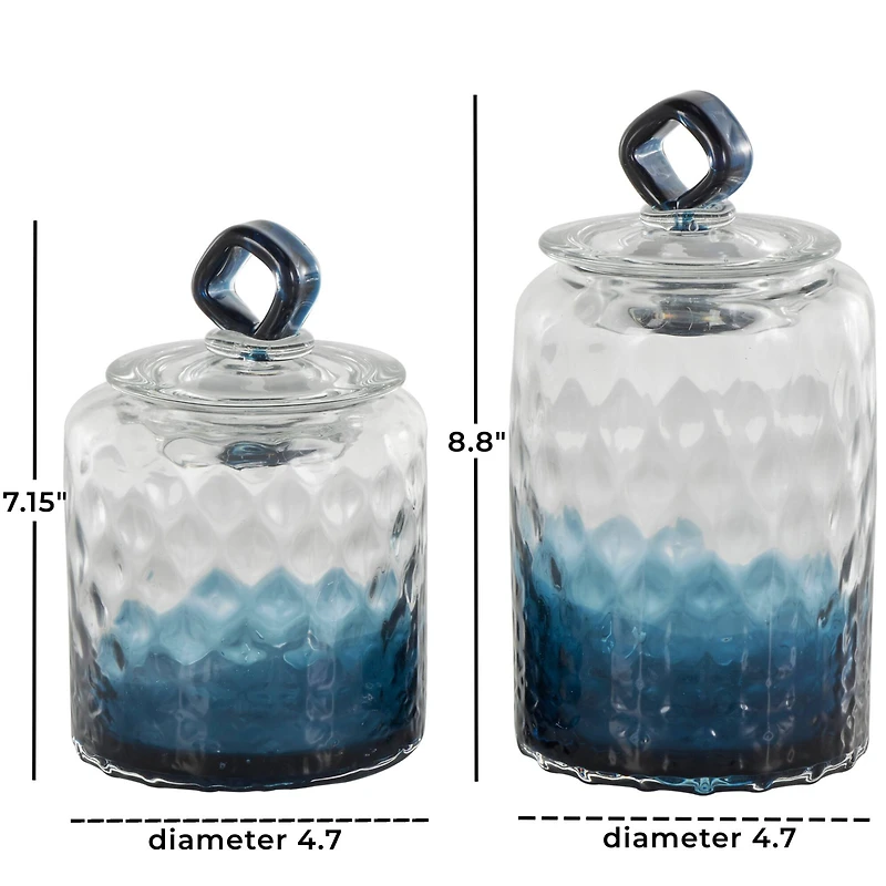 Glass Geometric Faceted Ombre Decorative Jars with Diamond Knobs