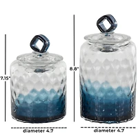 Glass Geometric Faceted Ombre Decorative Jars with Diamond Knobs