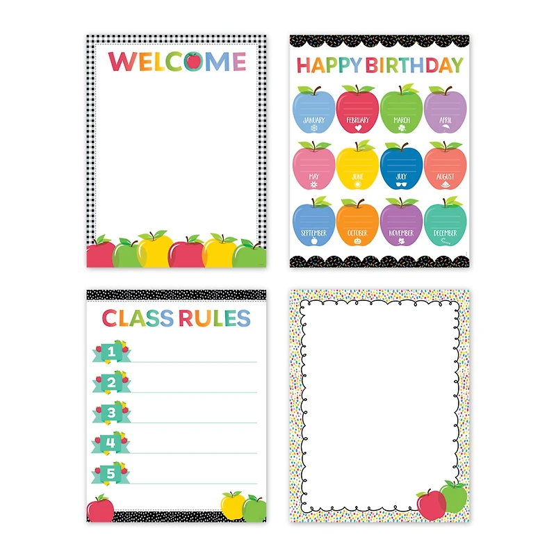 Creative Teaching Press® Apple Time Classroom Essentials Charts, 17" x 22", Pack of 4 Charts