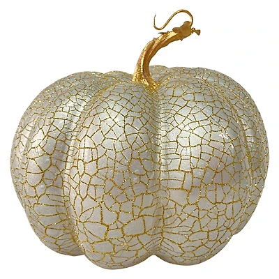 12" Champagne Gold Crackled Fall Harvest Pumpkin Decoration