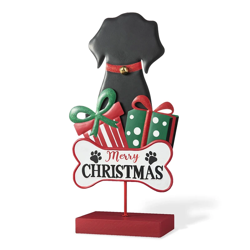 Glitzhome® 15" Christmas Metal & Wooden Dog Gift Box Table Décor