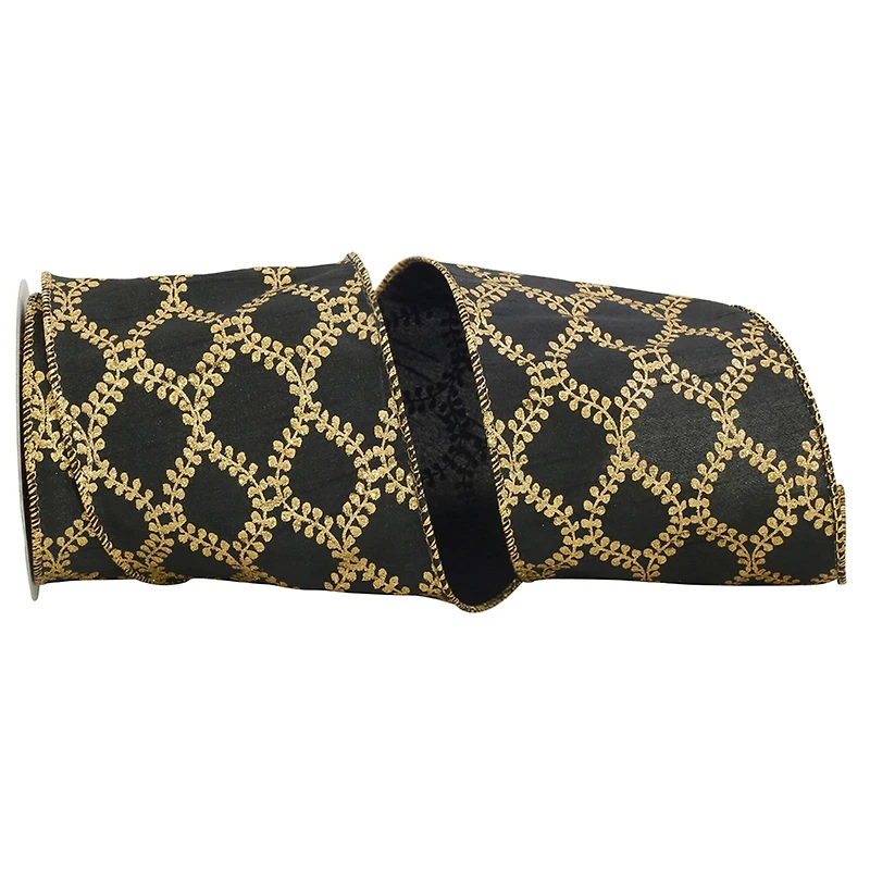 The Ribbon Roll 4" x 10yd. Wired Filigree Crest Dupione Ribbon