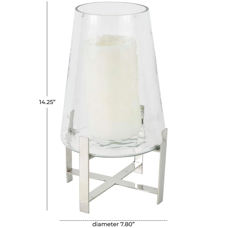 14" Clear Glass & Stainless Steel Hurricane Candle Holder
