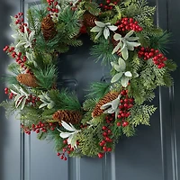 Glitzhome® 24" Christmas Pinecone, Leaf & Berry Wreath