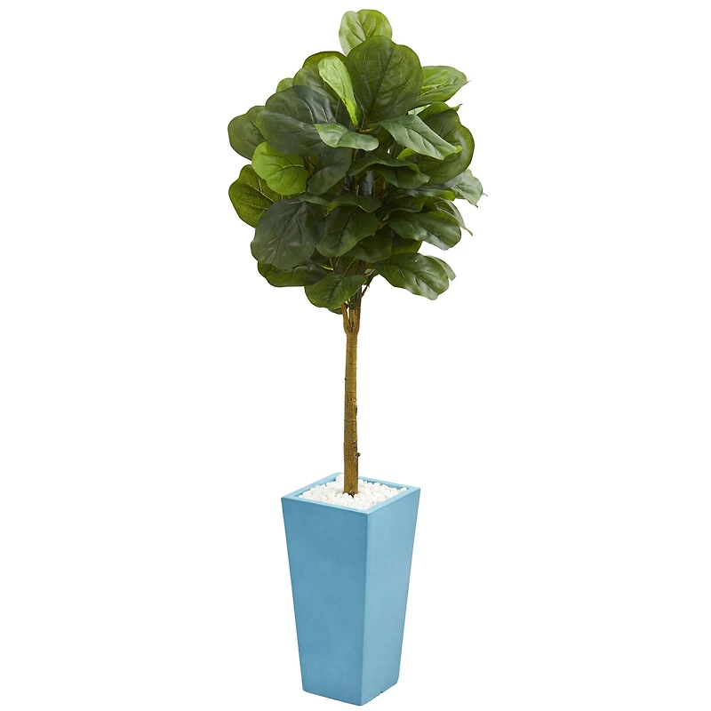 4ft. Fiddle Leaf Artificial Tree in Turquoise Planter (Real Touch)