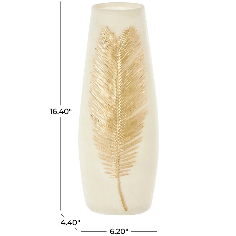 Cream Polystone Vase with Gold Leaf Relief