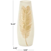 Cream Polystone Vase with Gold Leaf Relief