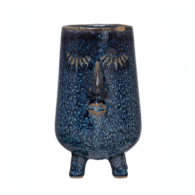 Hello Honey® 6" Blue Reactive Glaze Stoneware Planter with Face
