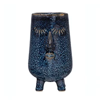 Hello Honey® 6" Blue Reactive Glaze Stoneware Planter with Face