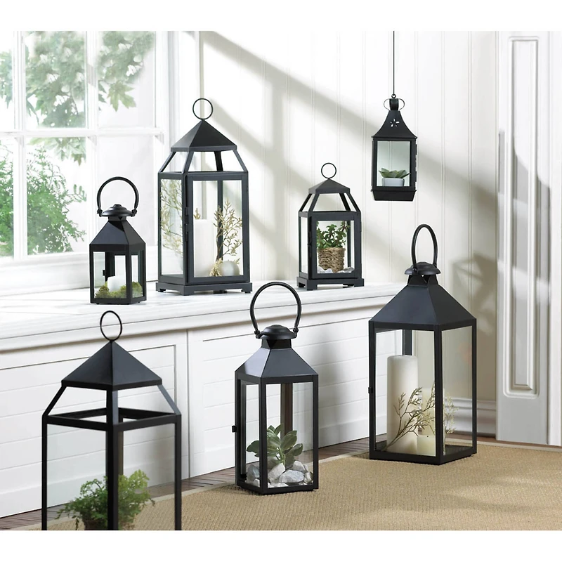 18.5" Black Contemporary Candle Holder Lantern
