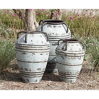 Set of 3 Blue Metal Rustic Vase, 26", 23", 19"