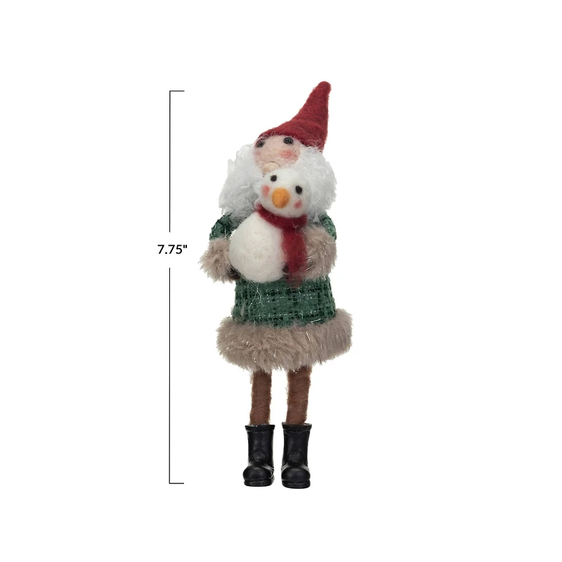 Hello Honey® 7.75" Wool Felt Santa in Plaid Winter Coat with Snowman
