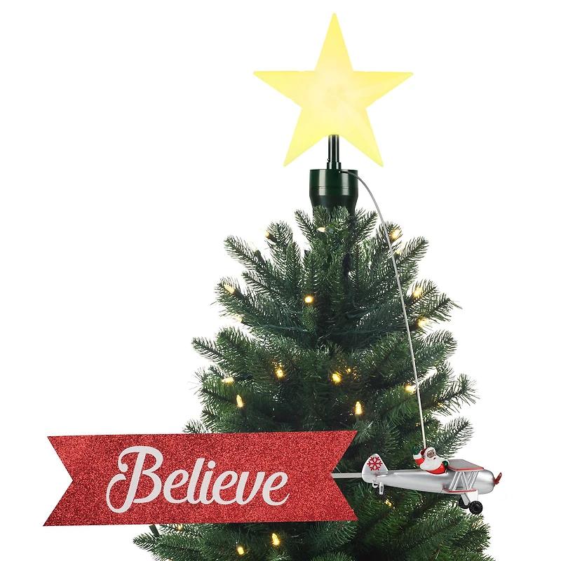 Santa's Plane & Banner Animated Christmas Tree Topper