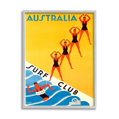 Stupell Industries Retro Pop Australian Surf Club Advertisement Yellow Blue in Frame Wall Art
