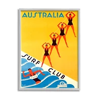 Stupell Industries Retro Pop Australian Surf Club Advertisement Yellow Blue in Frame Wall Art