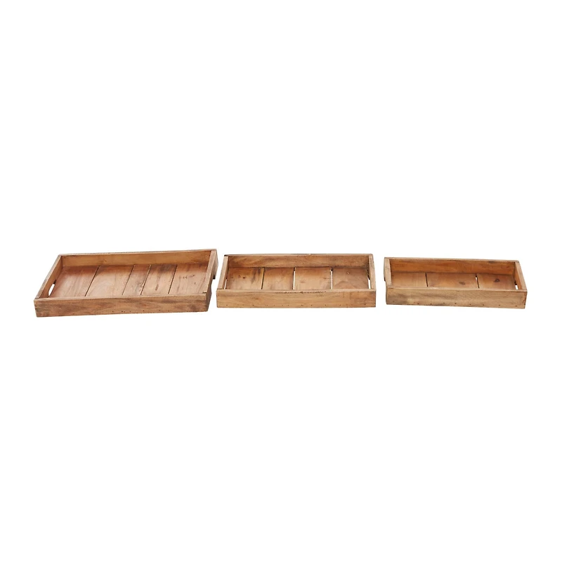 Brown Rectangle Wood Rustic Tray Set