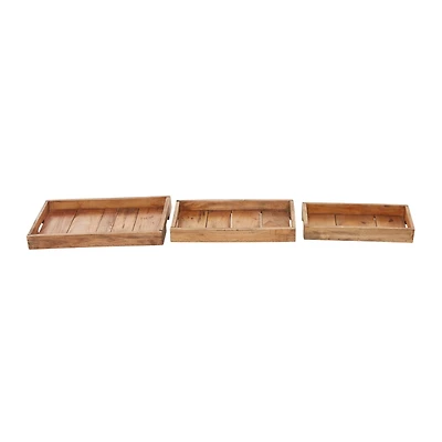 Brown Rectangle Wood Rustic Tray Set