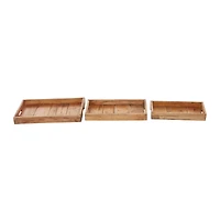 Brown Rectangle Wood Rustic Tray Set